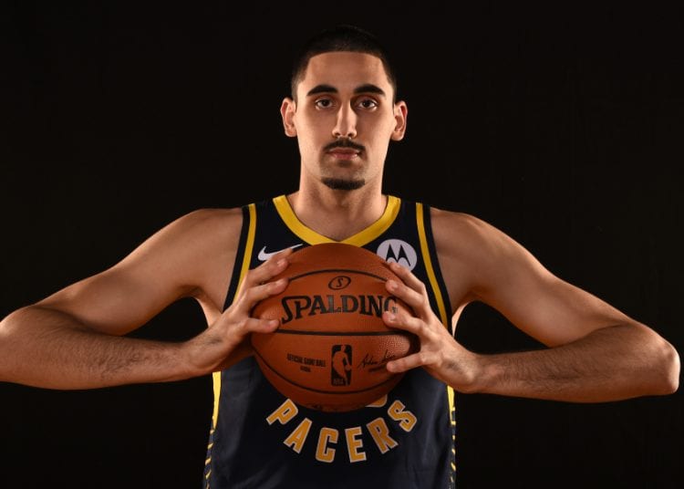MADISON, NJ - AUGUST 11: Goga Bitadze #88 of the Indiana Pacers poses for a portrait during the 2019 NBA Rookie Photo Shoot on August 11, 2019 at the Fairleigh Dickinson University in Madison, New Jersey. NOTE TO USER: User expressly acknowledges and agrees that, by downloading and or using this photograph, User is consenting to the terms and conditions of the Getty Images License Agreement. Mandatory Copyright Notice: Copyright 2019 NBAE (Photo by Brian Babineau/NBAE via Getty Images)