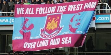 LONDON - MAY 05:  West Ham United fans unfurl a banner during the Barclays Premiership match between West Ham United and Bolton Wanderers at Upton Park on May 5, 2007 in London, England.  (Photo by Christopher Lee/Getty Images)