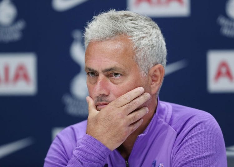 ENFIELD, ENGLAND - JUNE 18: Jose Mourinho, Head Coach of Tottenham Hotspur during the virtual Tottenham Hotspur press conference at Tottenham Hotspur Training Centre on June 18, 2020 in Enfield, England. (Photo by Tottenham Hotspur FC/Tottenham Hotspur FC via Getty Images)