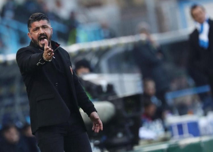 Ferrara (Italy), 10/02/2018.- Milan's head coach Gennaro Gattuso reacts during the Italian Serie A soccer match between Spal 2013 and AC Milan in Ferrara, Italy, 10 February 2018. (Italia) EFE/EPA/Serena Campanini