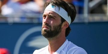 MONTREAL, QC - AUGUST 08: Look on Nikoloz Basilashvili (GEO) during the ATP Coupe Rogers third round match on August 8, 2019 at IGA Stadium in Montr??al, QC (Photo by David Kirouac/Icon Sportswire via Getty Images)