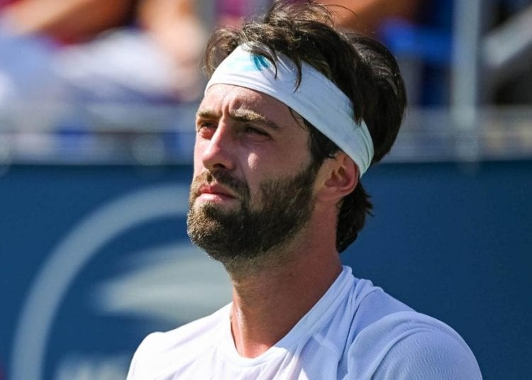MONTREAL, QC - AUGUST 08: Look on Nikoloz Basilashvili (GEO) during the ATP Coupe Rogers third round match on August 8, 2019 at IGA Stadium in Montr??al, QC (Photo by David Kirouac/Icon Sportswire via Getty Images)