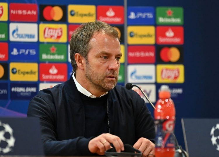 ROME, ITALY - FEBRUARY 23: Hans-Dieter Flick, Manager of FC Bayern Muenchen speaks in a press conference after the UEFA Champions League Round of 16 match between Lazio Roma and Bayern München at Olimpico Stadium on February 23, 2021 in Rome, Italy. Sporting stadiums around Italy remain under strict restrictions due to the Coronavirus Pandemic as Government social distancing laws prohibit fans inside venues resulting in games being played behind closed doors. (Photo by Tullio Puglia - UEFA/UEFA via Getty Images)