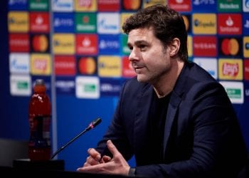 BARCELONA, SPAIN - FEBRUARY 16: Head Coach Mauricio Pochettino of Paris Saint-Germain attends the media during the press conference following the UEFA Champions League Round of 16 match between FC Barcelona and Paris Saint-Germain at Camp Nou on February 16, 2021 in Barcelona, Spain. Sporting stadiums around Spain remain under strict restrictions due to the Coronavirus Pandemic as Government social distancing laws prohibit fans inside venues resulting in games being played behind closed doors.  (Photo by Alex Caparros - UEFA/UEFA via Getty Images)