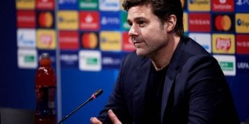 BARCELONA, SPAIN - FEBRUARY 16: Head Coach Mauricio Pochettino of Paris Saint-Germain attends the media during the press conference following the UEFA Champions League Round of 16 match between FC Barcelona and Paris Saint-Germain at Camp Nou on February 16, 2021 in Barcelona, Spain. Sporting stadiums around Spain remain under strict restrictions due to the Coronavirus Pandemic as Government social distancing laws prohibit fans inside venues resulting in games being played behind closed doors.  (Photo by Alex Caparros - UEFA/UEFA via Getty Images)