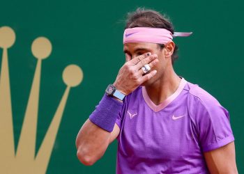 Spain's Rafael Nadal reacts during his third round singles match against Bulgaria's Grigor Dimitrov on day six of the Monte-Carlo ATP Masters Series tournament in Monaco on April 15, 2021.,Snímek: 605733386, Licence: Rights-managed, Restrikce: , Model Release: no, Credit line: Profimedia