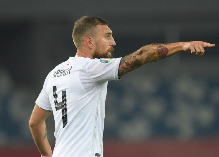 TBILISI, GEORGIA - NOVEMBER 12: Guram Kashia of Georgia  gives his team instructions  during the UEFA EURO 2020 Play-Off Final between Georgia and North Macedonia at Dinamo Arena on November 12, 2020 in Tbilisi, Georgia. Football Stadiums around Europe remain empty due to the Coronavirus Pandemic as Government social distancing laws prohibit fans inside venues resulting in fixtures being played behind closed doors. (Photo by Levan Verdzeuli - UEFA/UEFA via Getty Images)