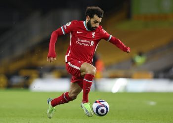 WOLVERHAMPTON, ENGLAND - MARCH 15: Mohamed Salah of Liverpool during the Premier League match between Wolverhampton Wanderers and Liverpool at Molineux on March 15, 2021 in Wolverhampton, United Kingdom. Sporting stadiums around the UK remain under strict restrictions due to the Coronavirus Pandemic as Government social distancing laws prohibit fans inside venues resulting in games being played behind closed doors. (Photo by Matthew Ashton - AMA/Getty Images)