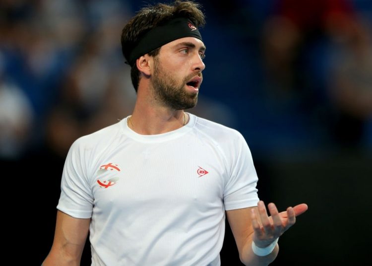 PERTH, AUSTRALIA - JANUARY 08: Nikoloz Basilashvili of Team Georgia complains to his team during day six of the 2020 ATP Cup Group Stage at RAC Arena on January 08, 2020 in Perth, Australia. (Photo by James Worsfold/Getty Images)